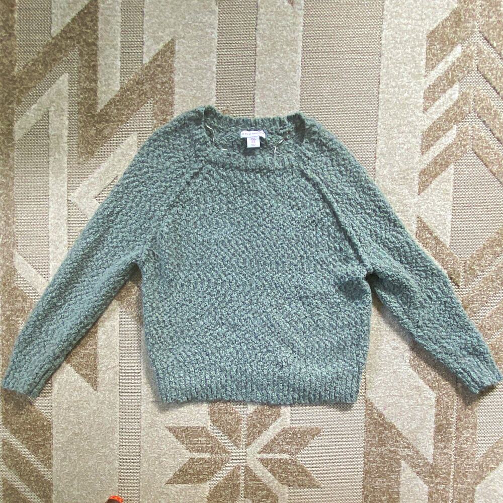 Yet Again Women’s Green Textured Knit Crew Neck Raglan Pullover Sweater M
